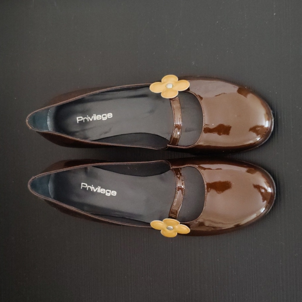 Brand New - Privileged Brown Heels with Yellow Flower Accent